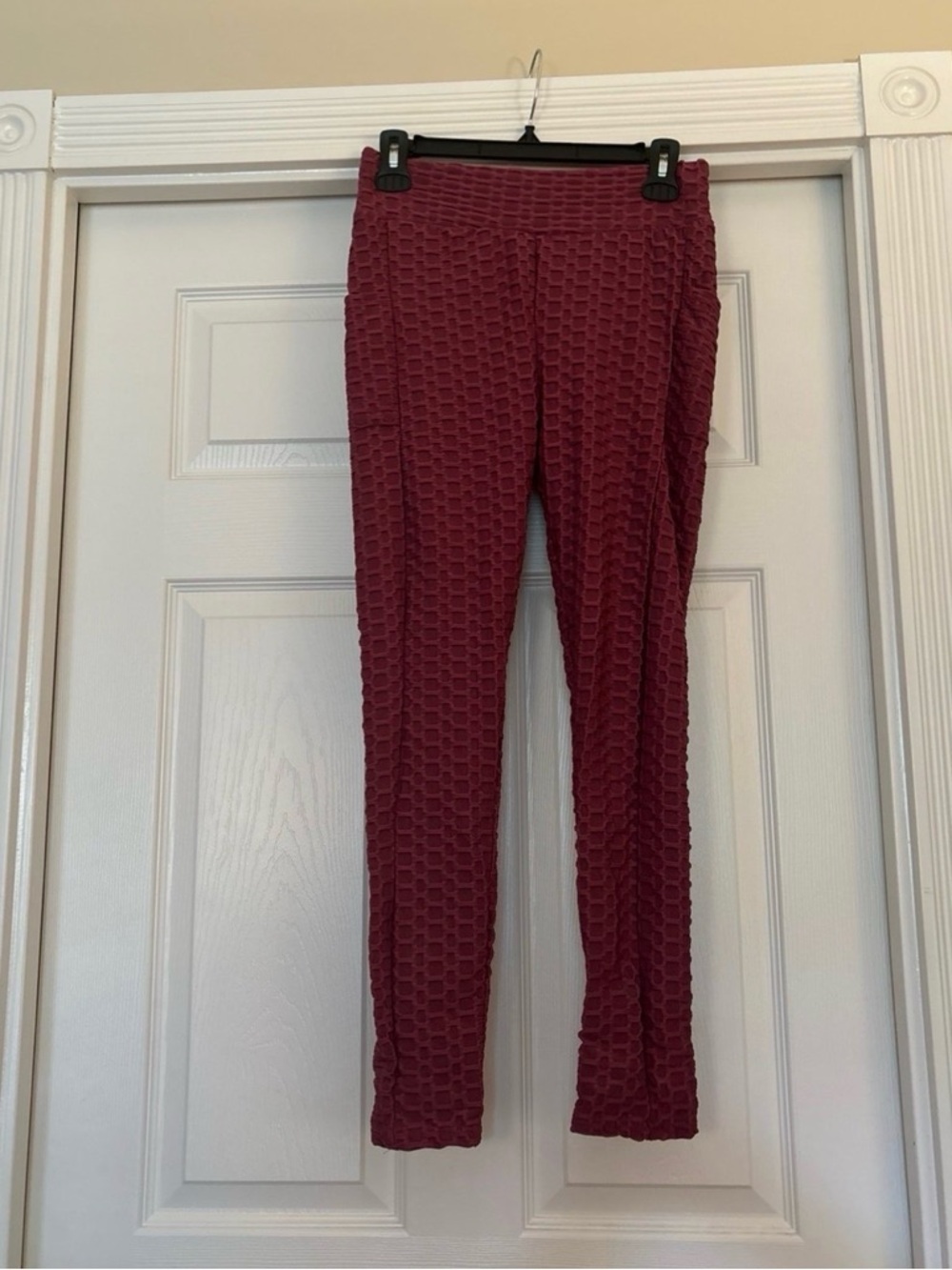 Textured Stretch Leggings - Wine Red